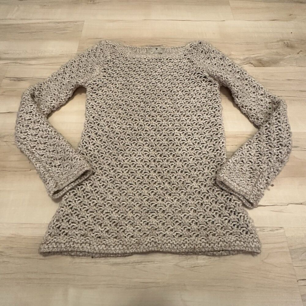 Berretti Italy Women Small Sweater Wool Blend Boatneck‎ Open Knit Cream Gold